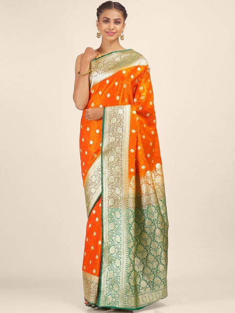 

Hastakala Orange & Green Woven Design Zari Pure Silk Banarasi Saree