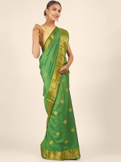 

Hastakala Green & Gold-Toned Woven Design Art Silk Saree
