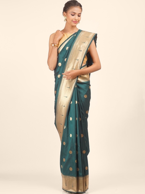 

Hastakala Green & Gold-Toned Woven Design Zari Art Silk Saree