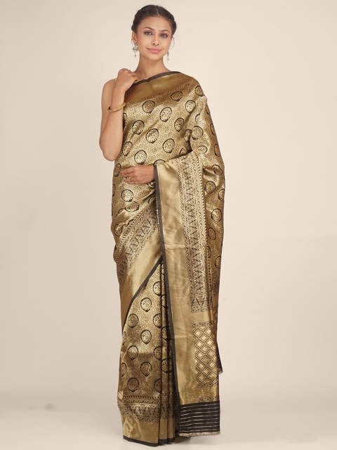 

Hastakala Black & Gold-Toned Ethnic Motifs Woven Designed Brocade Saree