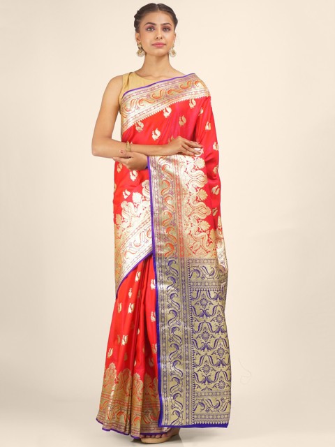 

Hastakala Red & Blue Ethnic Motifs Zari Pure Silk Banarasi Saree