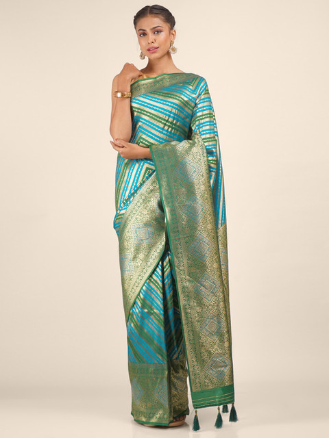 

Hastakala Green & Blue Woven Design Art Silk Saree