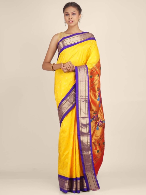 

Hastakala Yellow & Red Woven Design Zari Pure Silk Paithani Saree