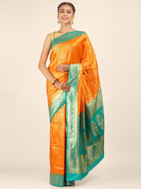 

Hastakala Orange & Green Woven Design Brocade Saree