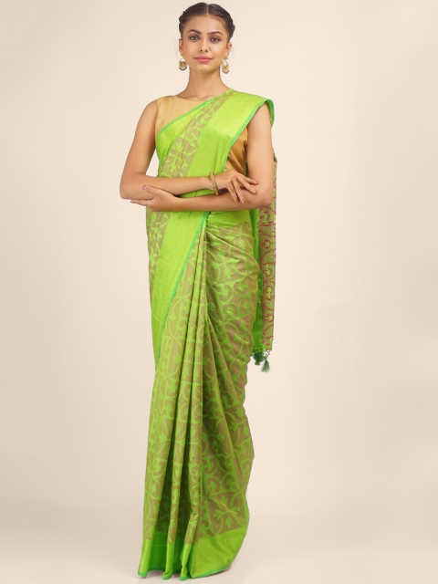 

Hastakala Green Ethnic Motifs Printed Brasso Saree