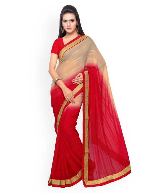 

Touch Trends Red & Beige Raw Silk & Chiffon Saree