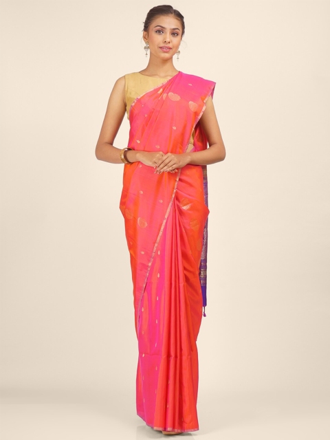 

Hastakala Pink & Violet Ethnic Motifs Zari Pure Silk Saree