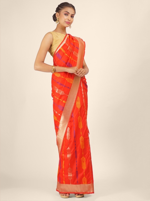 

Hastakala Red & Blue Ethnic Motifs Woven Zari Art Silk Saree