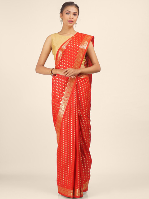

Hastakala Red & Gold-Toned Woven Design Zari Art Silk Saree