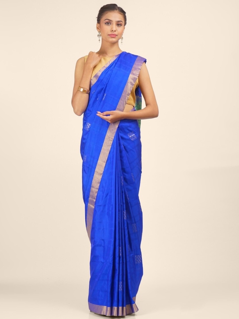 

Hastakala Blue & Gold-Toned Woven Design Zari Pure Silk Saree