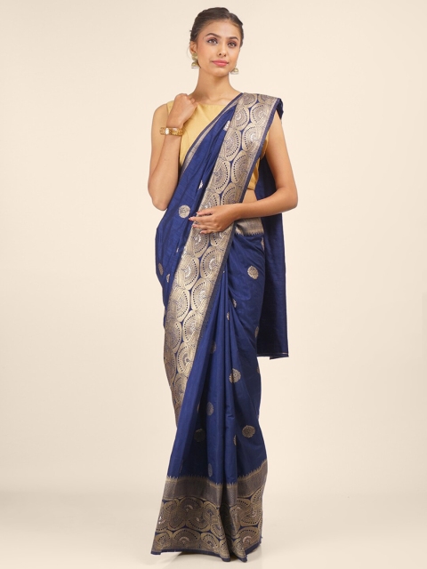 

Hastakala Navy Blue & Gold-Toned Woven Design Art Silk Saree