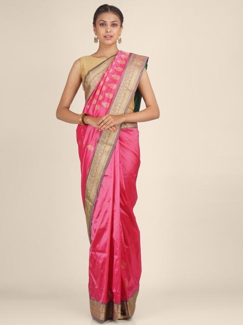 

Hastakala Pink & Gold-Toned Ethnic Motifs Zari Art Silk Saree