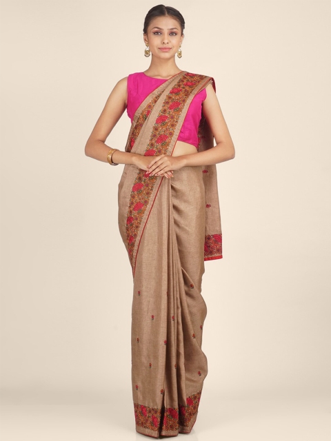 

Hastakala Brown & Pink Floral Jute Silk Banarasi Saree