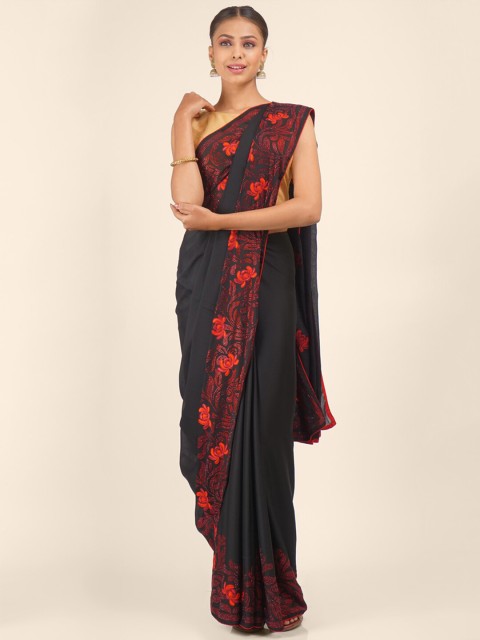

Hastakala Black & Red Floral Embroidered Mysore Silk Saree
