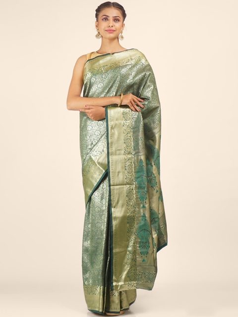 

Hastakala Green & Gold-Toned Woven Design Brocade Kanjeevaram Saree