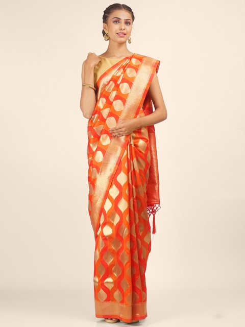 

Hastakala Red & Gold-Toned Woven Design Silk Blend Kanjeevaram Saree