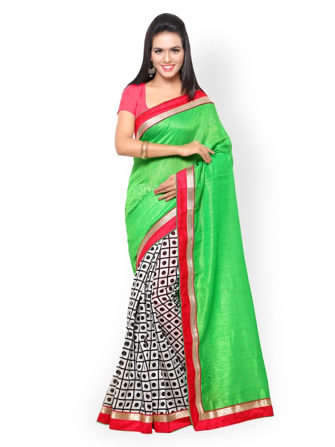 

Touch Trends Green & White Printed Art Silk Saree