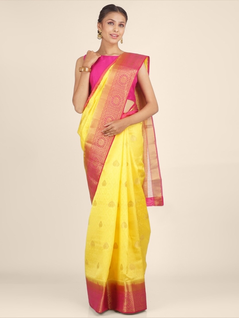 

Hastakala Yellow & Pink Woven Design Zari Pure Silk Saree