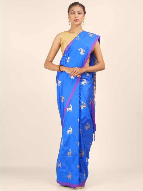 

Hastakala Blue & Gold-Toned Woven Design Zari Pure Silk Saree