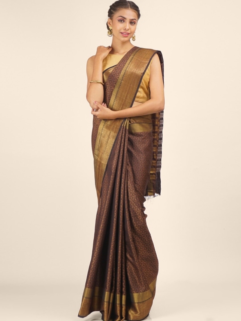 

Hastakala Black & Gold-Toned Woven Design Art Silk Tussar Saree