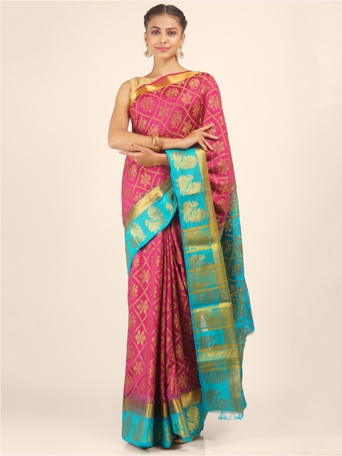 

Hastakala Magenta & Blue Woven Design Zari Art Silk Saree