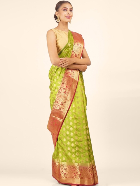 

Hastakala Green & Red Ethnic Motifs Zari Art Silk Saree