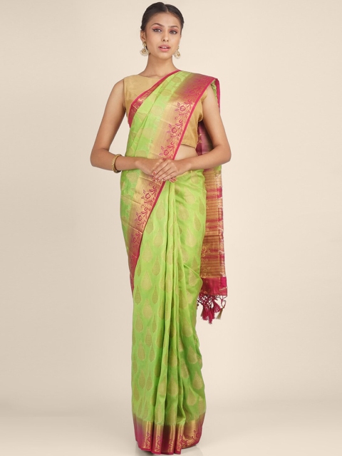 

Hastakala Fluorescent Green & Pink Woven Design Zari Art Silk Tussar Saree