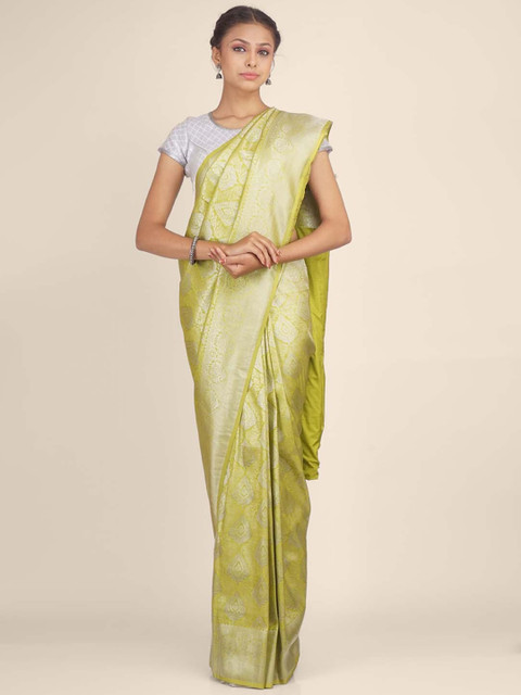 

Hastakala Green & Silver-Toned Woven Design Brocade Saree