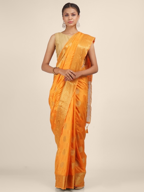 

Hastakala Yellow & Gold-Toned Ethnic Motifs Zari Dupion Silk Saree