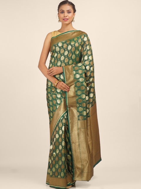 

Hastakala Green & Gold-Toned Ethnic Motifs Woven Designed Brocade Saree