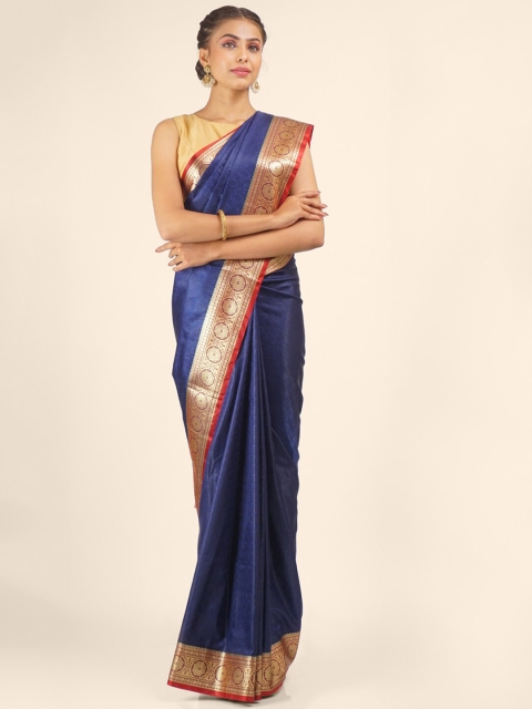 

Hastakala Navy Blue & Orange Paisley Zari Art Silk Banarasi Tanchori Saree