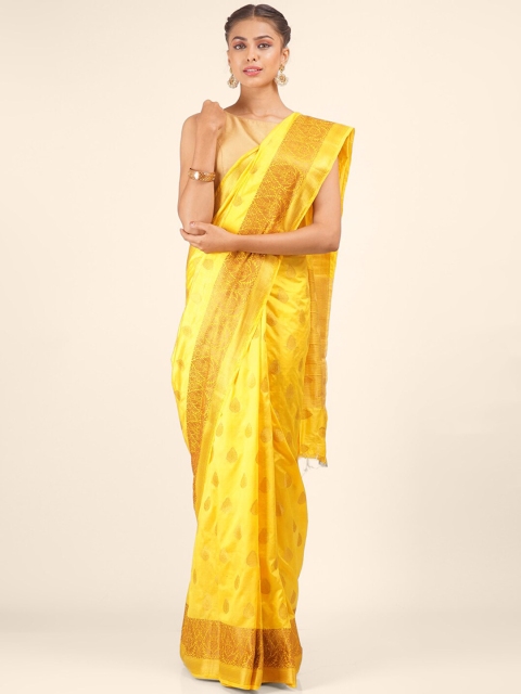 

Hastakala Yellow & Gold-Toned Ethnic Motifs Saree