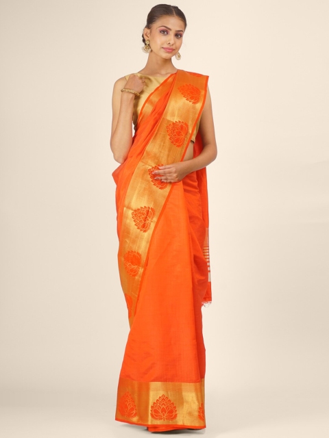 

Hastakala Orange & Gold-Coloured Zari Art Silk Saree