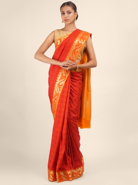 

Hastakala Red & Gold-Toned Ethnic Motifs Woven Designed Art Silk Saree