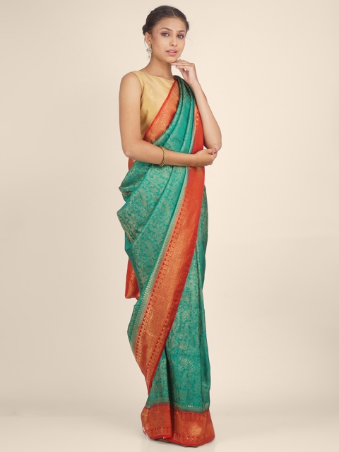 

Hastakala Green & Red Woven Design Zari Brocade Saree
