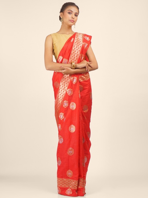 

Hastakala Red & Gold-Coloured Ethnic Motifs Zari Art Silk Saree