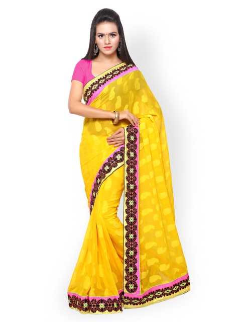 

Touch Trends Yellow Net & Crepe Saree