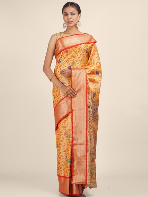 

Hastakala Gold-Toned & Blue Ethnic Motifs Tissue Paithani Saree
