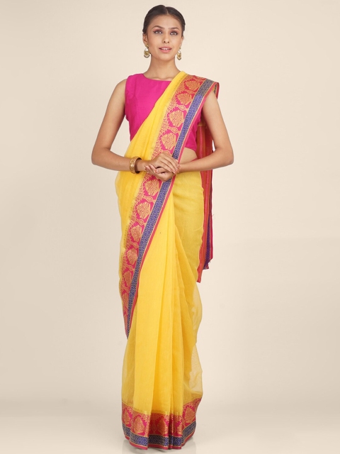 

Hastakala Orange & Pink Zari Pure Cotton Saree