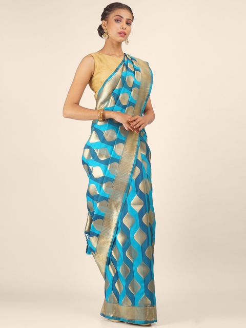 

Hastakala Green & Gold-Toned Woven Design Zari Silk Blend Kanjeevaram Saree