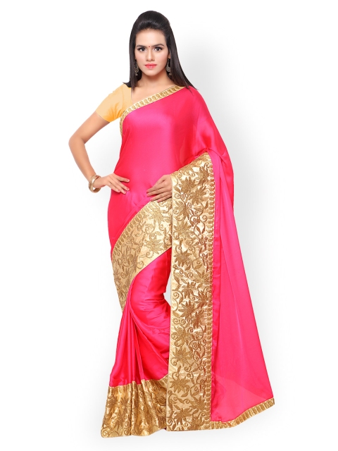 

Touch Trends Pink Raw Silk & Georgette Saree