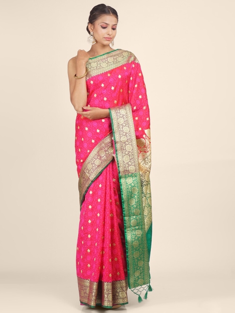 

Hastakala Pink & Green Woven Design Zari Art Silk Banarasi Saree