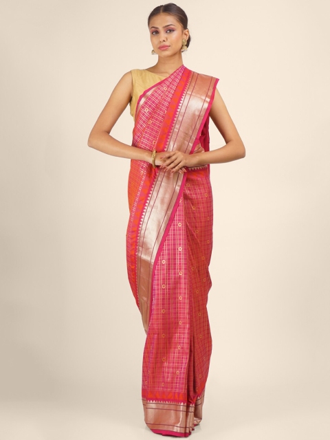 

Hastakala Pink & Orange Woven Design Zari Brocade Saree