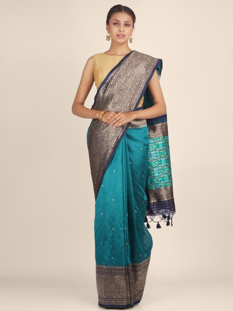 

Hastakala Teal Green & Navy Blue Ethnic Motifs Zari Art Silk Saree