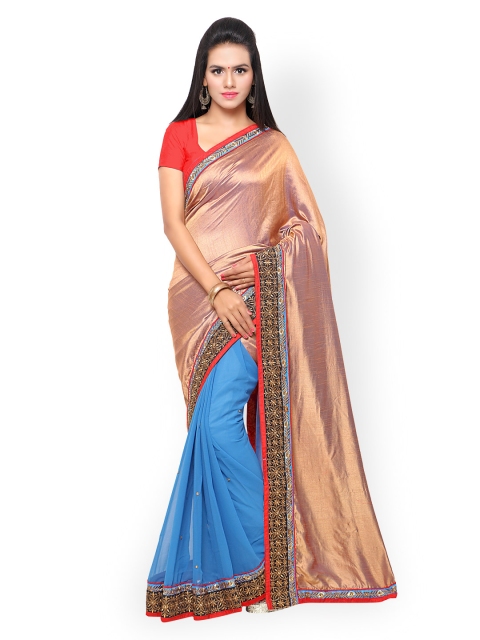 

Touch Trends Bronze-Toned & Blue Art & Raw Silk Saree