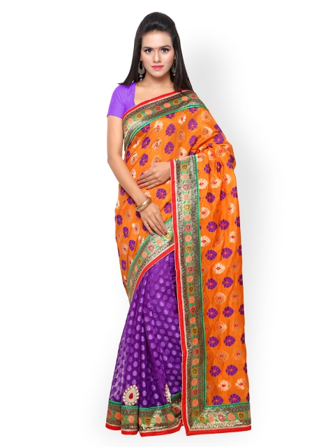 

Touch Trends Orange & Purple Art & Raw Silk Embellished Saree