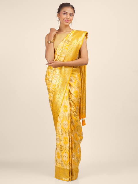 

Hastakala Yellow & Gold-Coloured Ethnic Motifs Zari Art Silk Saree