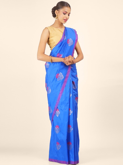 

Hastakala Blue & Pink Ethnic Motifs Woven Designed Silk Blend Saree