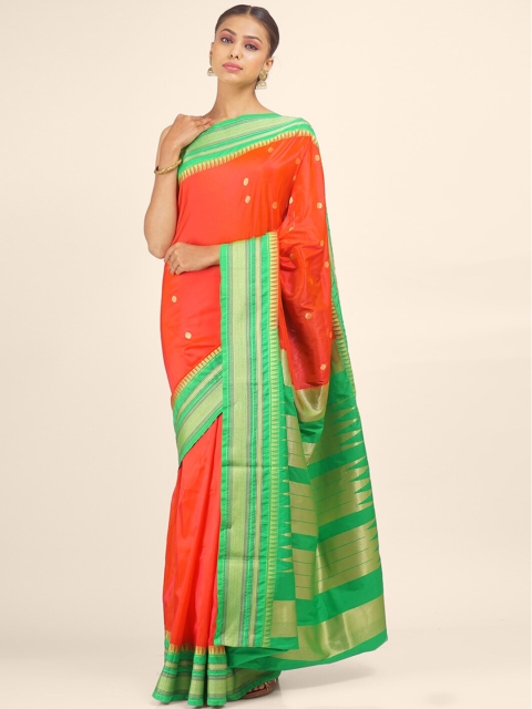 

Hastakala Red & Green Woven Design Zari Pure Cotton Ilkal Saree