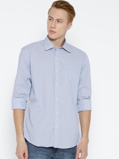 

American Crew Men Blue Slim Fit Printed Casual Shirt